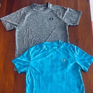 Under Arnour: Pair of Men's Dri Fit Tees - Grey + Turquoise, Men's Medium